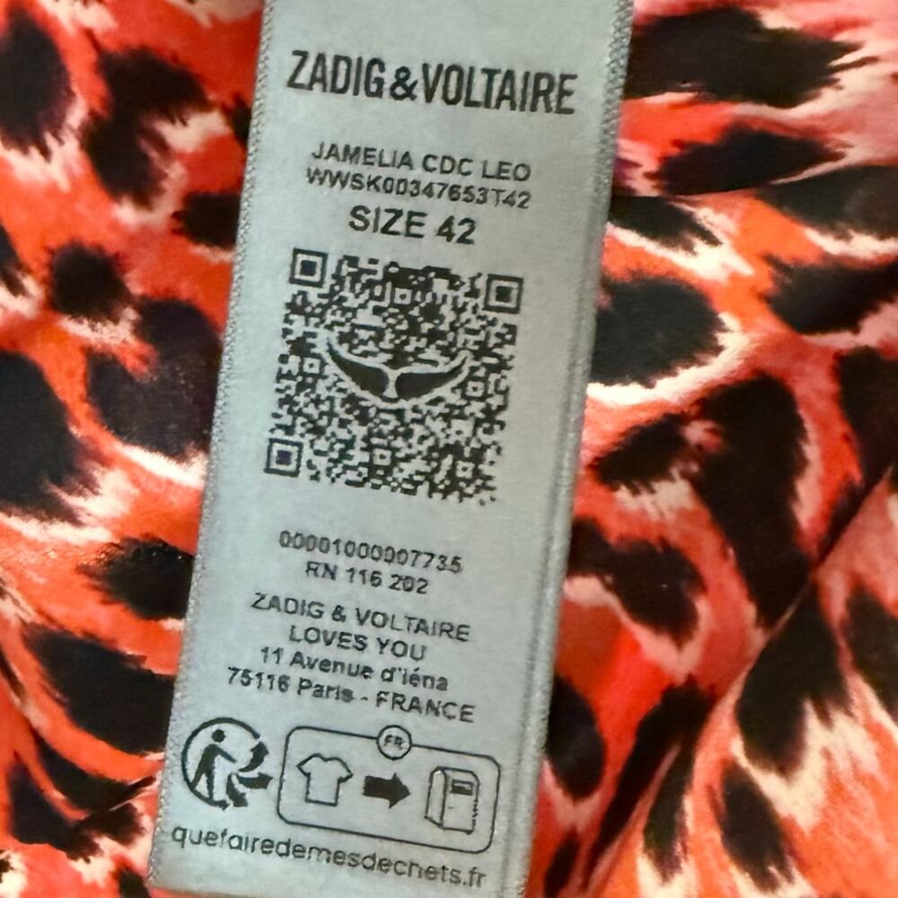 Zadig & Voltaire Skirt 100% Silk Pink Leopard Print Size 42 10 Large NWT - Picture 10 of 11